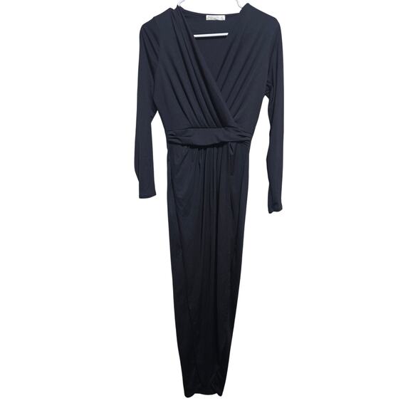 Koh Koh Wrap Dress Formal Maxi Long Sleeve Black Vneck Womens Size Medium  (854) - Picture 1 of 7